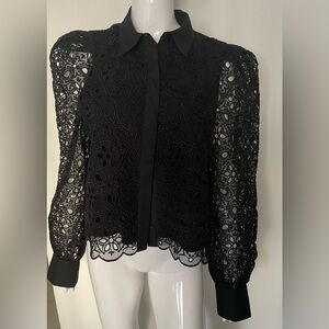 Express Women's Black Lace Button-Up Blouse size L